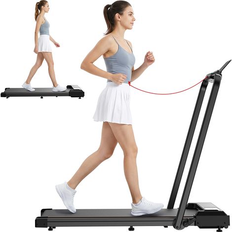 Tapis de Course Électrique Formill 2 en 1-Pliable Moteur 2,5 HP, Vitesse 1-10 km/h, Mode Marche 1-6 km/h, Charge Max. 120 kg, Silencieux  45 dB, LED+Télécommande (1/5)