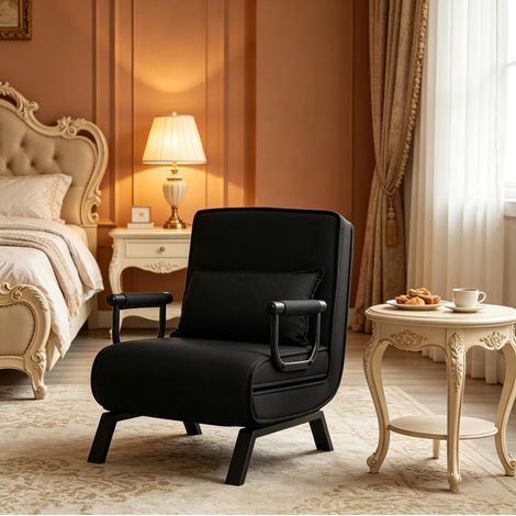 Poltrona convertibile 3 in 1 con schienale regolabile, letto supplementare, nera DESVIAE (1/5)