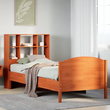 Massivholzbett mit Regal ohne Matratze Wachsbraun 75x190 cm