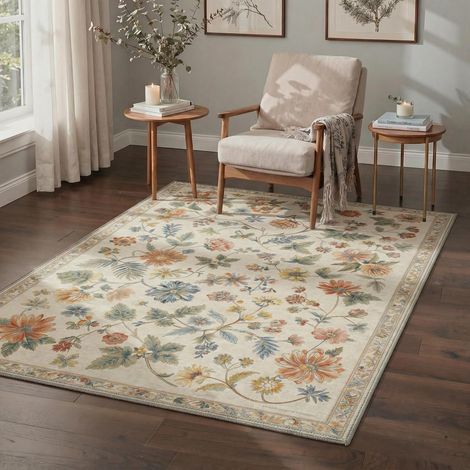 Tapis Vintage Lavable antidérapant 120x170cm Beige (1/5)