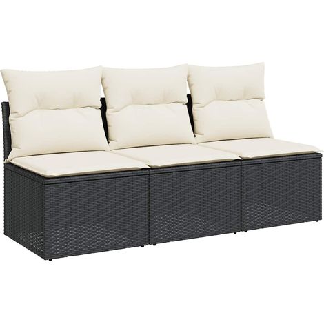 Canapé de jardin，Canapé d'extérieur，Sofa de jardin avec coussins 3 places noir résine tressée CFW540163 (1/5)