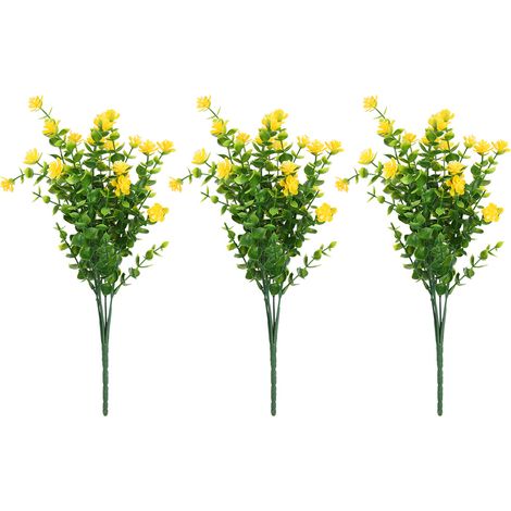 Bouquet De Fleurs Artificielles Jaunes - Plastique Résistant Uv Pour Décoration Jardin Mariage Maison - Lot De 1 (1/5)