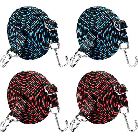 4 Pièces Tendeur Elastique Réglables, 2 m de Long,Tendeurs Elastique avec Crochets, Corde Elastique Plate Tendeur, Idéal pour Le Transport de Charges, Moto, Voiture, Camping (1/5)