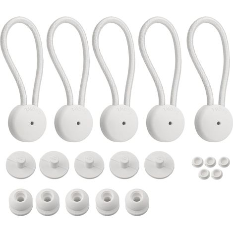 Lot de 5 attaches pour cordon élastique, clips pour cordon élastique avec bouton, crochets élastiques marins pour tente, bateau, yacht, camping-car, bâche, camion, voiture (blanc) (1/5)