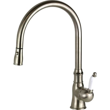 Miscelatore lavello cucina canna alta con doccia estraibile colore nichel spazzolato Gattoni Orta 0240/PCNS  Acciaio Spazzolato