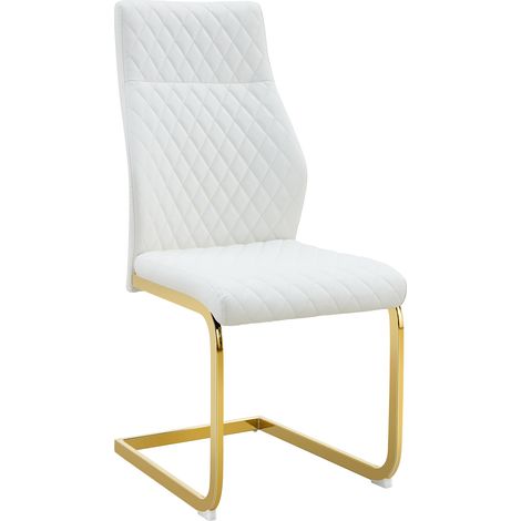 Ensemble de salle à manger avec table ronde en verre trempé 85 cm et 4 chaises blanches et dorées (1/5)