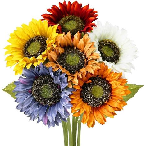 Tournesols artificiels avec tiges, lot de 10 tournesols en soie artificielle pour bouquets de mariée, compositions florales, décorations de table, maison, bureau, jardin.-AquaForge (1/5)
