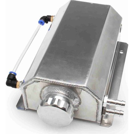 SJLERST Pot d'huile respirant carré 1 L/2 L, pot de refroidissement à expansion, pot de débordement universel en alliage d'aluminium 2 L argent (1/5)