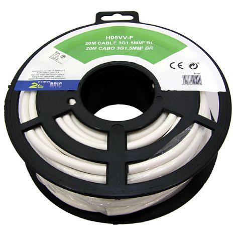20m cable manguera redonda H05VV-F  3G1,5mm² blanco