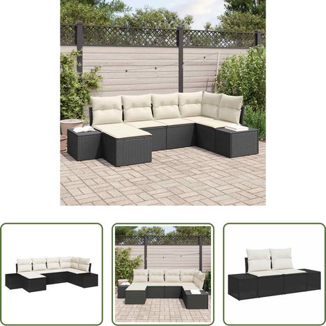 Gartenmöbel -  Gartensofa-set mit Kissen 6 pcs Schwarz und Creme Poly-Rattan (1/5)
