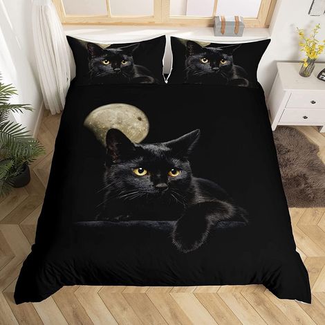 Ensemble de literie 220x240 cm motif chat, microfibre, Öko-Tex, fermeture éclair