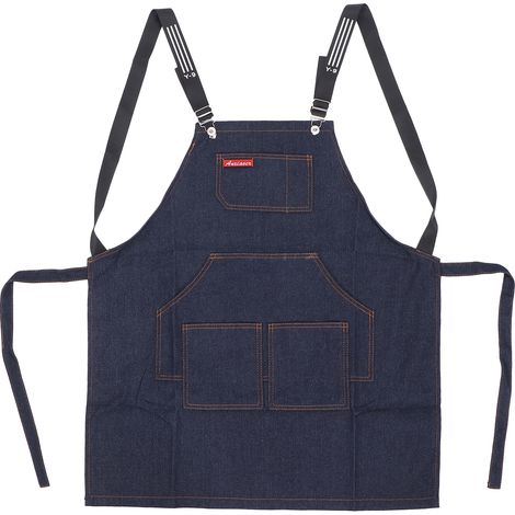Tablier de coiffure ajustable en toile denim lavable pour homme et femme - Tablier de travail pour pose d'ongles et salon, bleu (1/5)