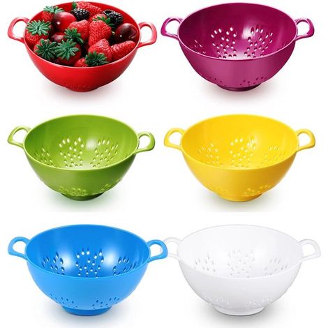 Cesto per lavare le verdure, 6 pezzi, 19 x 15 x 7,5 cm, setaccio da cucina in plastica/setaccio per frutti di bosco con manico per lavare frutta e verdura e per scolare (1/5)