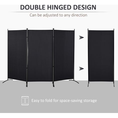 Paravent de séparation de pièce noir 1,83 m (6 pi) à 3 panneaux, double charnière, pliable, pour l'intérieur, idéal pour la maison ou le bureau. (1/5)