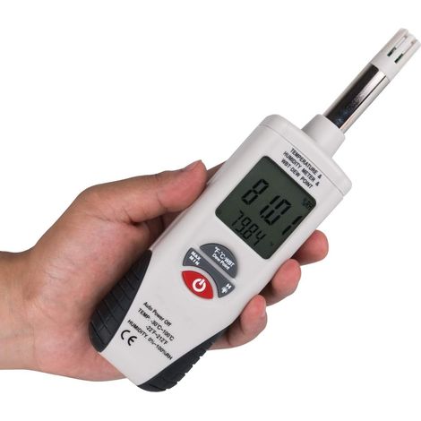 Digitales Psychrometer – Taschen-Temperatur-Feuchtigkeitsmessgerät mit Hintergrundbeleuchtung, Taupunkt und Feuchtkugeltemperatur – Batterie im Lieferumfang enthalten, M350