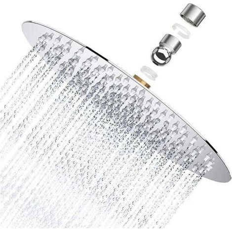 Pomme de douche pluie 20x20cm Inox 304 Anti-calcaire Rotation 360° Sans Outil (1/5)