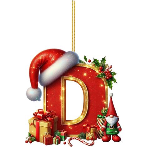 26 adornos de letras para árbol de Navidad, adornos colgantes de letras para decoración navideña (D) (1/5)