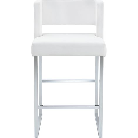 2er Set Barhocker, Quadratisch Gepolsterter Sitz und Geometrische Beine, Metall und Kunstleder, Weiss und Silber (1/5)