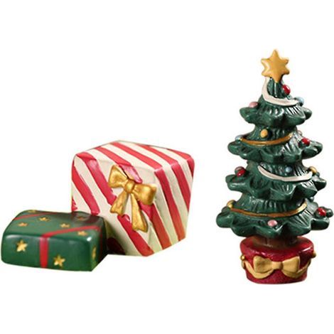 Set mit 2 Weihnachtsdekorationen für Aquarien, niedlichem Baum, Geschenkbox, Miniaturfigur (1/4)