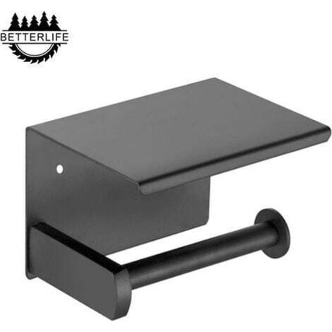 BUNTHAUS Porte-papier hygiénique, porte-papier hygiénique mural, avec support de rangement pour téléphone portable (noir) (1/5)