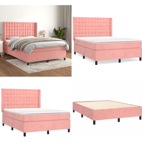 Boxspringbett mit Matratze Rosa 140x200 cm Samt - Samtbett - Boxspringbett - Doppelbett - Rosa Bett - Bettenrahmen - Home & Living (1/5)