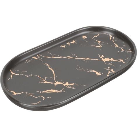 Plateau Décoratif pour Rangement Clés et Tasses Noir Effet Marbre en Céramique Surface Lisse, Multi-usages pour Salle de Bain et Coiffeuse'-'- (1/5)