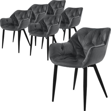 ML-Design Set 6 Sedie per Sala da Pranzo in Velluto Antracite Poltroncine da Salotto Imbottite con Braccioli Gambe in Metallo Poltrone per Soggiorno con Schienale Ergonomiche e Confortevoli