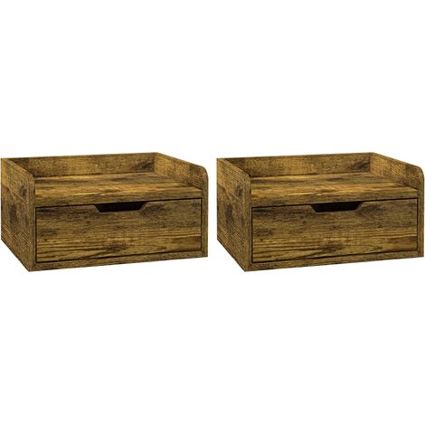 Floating Nightstand Set of 2 Wall Mounted Bedside Table with Storage Drawer for Bedroom, Rustic Brown