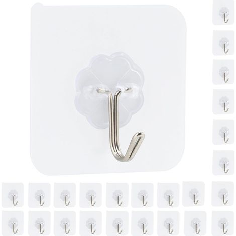 24 Crochets Adhésifs Mural Transparents sans Trace pour Porte Serviette Tableau Plafond et Cuisine – Support jusqu'à 10kg (1/5)