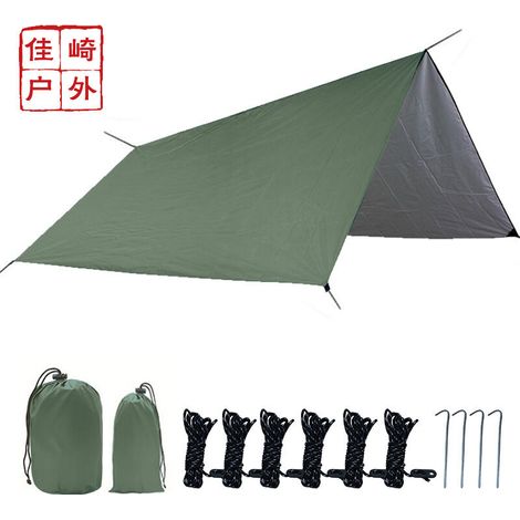 Bâche, bâche pour hamac, bâche imperméable 3m x 3m avec oeillets + 2 piquets de sol + 4 cordes, protection pluie protection solaire Sous-couche tente hamac pour camping extérieur (1/5)