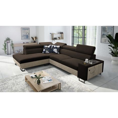 Modernes Luxus-Ecksofa mit Schlaffunktion MELODY VII Tauro/Freya Beige/Braun Links (1/5)