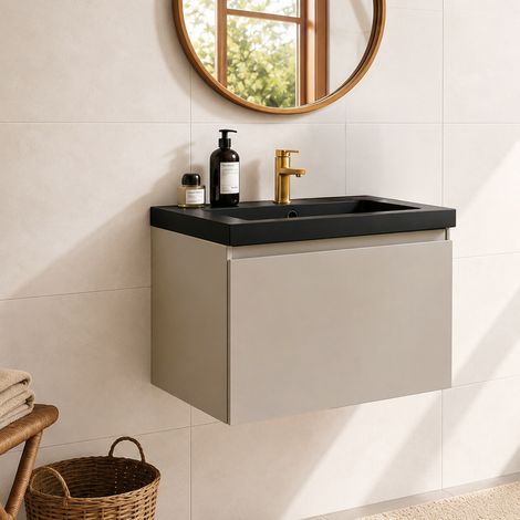 LOMAZOO meuble de salle de bain Modena Greige - lavabo noir - (1/5)