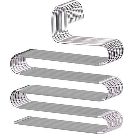 Allecta – Platzsparende Hosenbügel, 6er-Pack, rutschfest, Edelstahl, Kleiderbügel-Organizer für Hosen, Jeans, Schals, Krawatten, Handtücher, Grau (1/5)