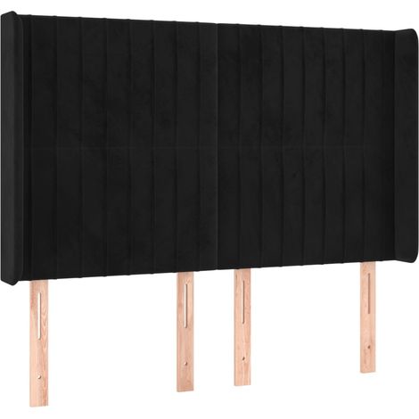 Testiera Testata del letto ad Orecchio Nera 147x16x118/128 cm in Velluto (1/5)