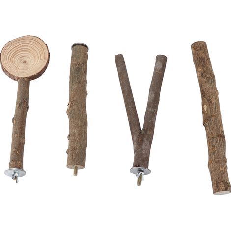 Ensemble Perchoir Oiseau - Bois Naturel Frêne - Plateforme Stable Pour Cage - Accessoires Dressage Et Repos - Lot De 5 Pièces (1/5)