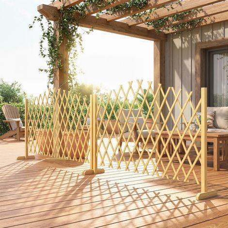 Lot de 2 barrieres extensibles en bois de sapin pour intérieur extérieur balcon jardin naturel 180x30x103cm finition de qualité