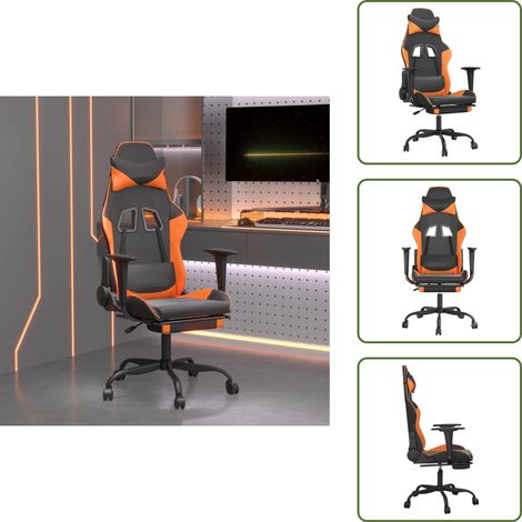 Silla de cuero sintético - vidaXL Silla gaming con reposapiés cuero sintético negro naranja - Silla reclinable