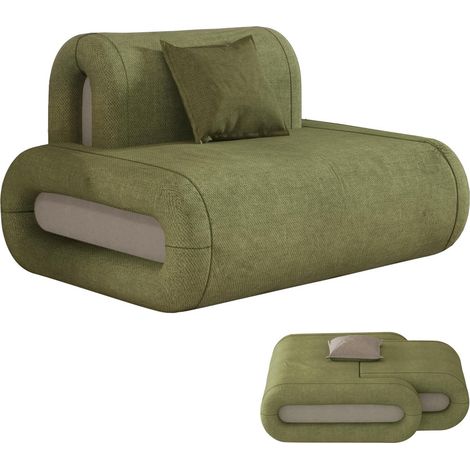 Poltrona pouf con schienale moderna, velluto verde oliva, pouf poggiapiedi, per adulti e bambini (1/5)