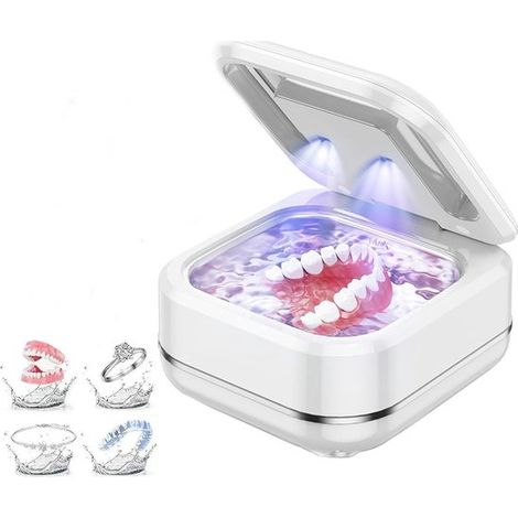 Ultraschallreiniger，Mit 2 UV-Lampen，Mit 2 Einstellungen，Schmuck und Zahnspangen，Weiß (1/5)