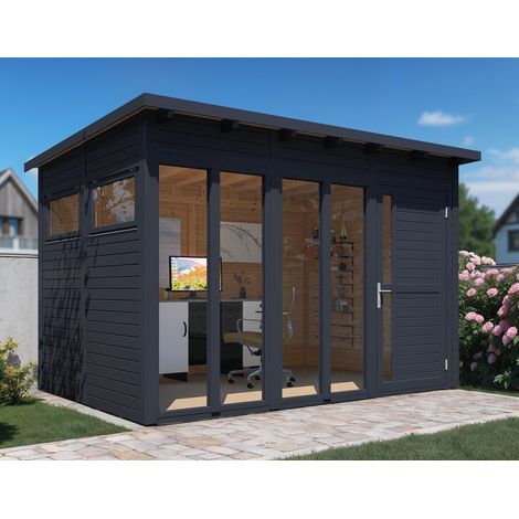 Studio de jardin bois Bertilo 19mm Pentus 3 avec plancher 7,65m² anthracite