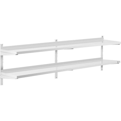 Étagère murale professionnel acier inoxydable - 2 tablettes - 40 x 200 cm (1/3)