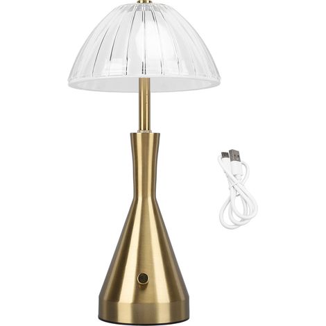 Ortviai Lampe de bureau sans fil or rechargeable, 3 couleurs avec gradation tactile et cristal décoratif (1/5)