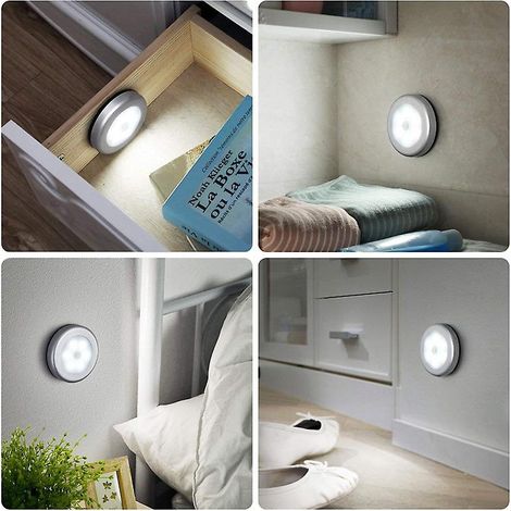 Lampe à détecteur de mouvement, veilleuse LED sans fil à piles, lampe adhésive pour armoire, éclairage d'escalier, appliques murales pour couloir, chambre, cuisine (Wh