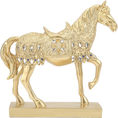 Cheval Décoratif Doré Statue Figurine Animal Art Ornement pour Bureau Maison