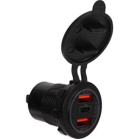 Chargeur de voiture USB double port USB QC3.0 à charge rapide avec voyant bleu et interrupteur marche/arrêt 12-24 V universel pour moto et camping-car (1/5)