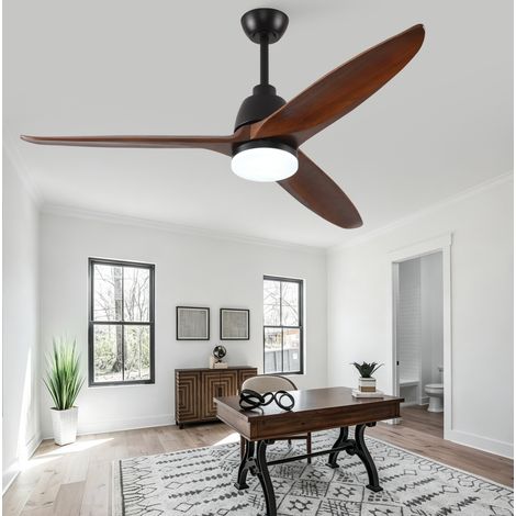 Ventilatore da soffitto con luce 142 cm, 3 pale in legno, telecomando, nero DESVIAE (1/5)