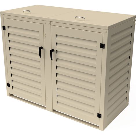Cache Poubelle Double en Aluminium thermolaqué 2x120 Litres - Crème