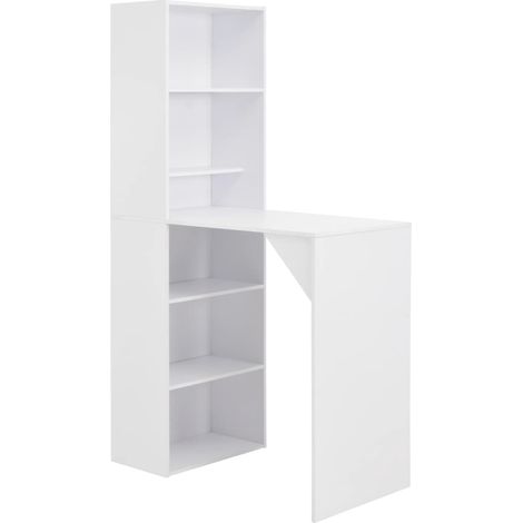 Table haute Table de bar - Mange-Debout avec armoire Blanc 115 x 59 x 200 cm BV270348 - BonneVie (1/5)