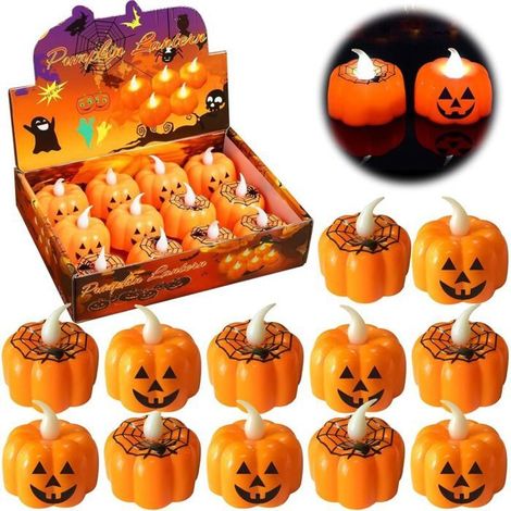 Hier ist die natürliche und flüssige deutsche Übersetzung:

Batteriebetriebene Kürbis-Laternen mit LED-Kerzen, 12 Halloween-Kürbis