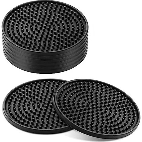 Ensemble de 5 sous-verres en silicone noir avec rainures profondes, base antidérapante et résistance à la chaleur. (1/5)